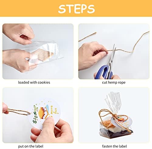 Set de 100 bolsas S'more WANGDEFA con fondo expandido, celofán transparente, etiquetas divertidas y cuerda para productos horneados - imagen 3