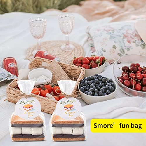 Set de 100 bolsas S'more WANGDEFA con fondo expandido, celofán transparente, etiquetas divertidas y cuerda para productos horneados - imagen 5