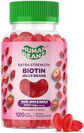 Vitaminas Gummy Human Beanz Biotin Jelly Bean, 5000mcg por porción, para cabello, piel y uñas, 120 frijoles de fresa, kosher - imagen 1