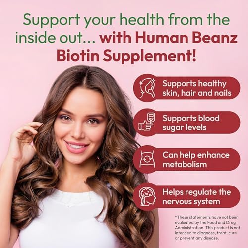 Vitaminas Gummy Human Beanz Biotin Jelly Bean, 5000mcg por porción, para cabello, piel y uñas, 120 frijoles de fresa, kosher - imagen 4