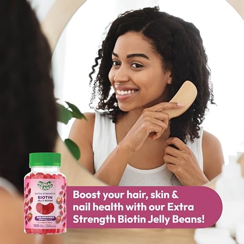 Vitaminas Gummy Human Beanz Biotin Jelly Bean, 5000mcg por porción, para cabello, piel y uñas, 120 frijoles de fresa, kosher - imagen 5