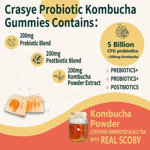 Gomitas de Kombucha Probioticas Crasye Sin Azúcar para Mujeres y Hombres - Apoyo Digestivo, Inmunológico y para la Salud Intestinal - 60 Gomitas - 30 - imagen 5