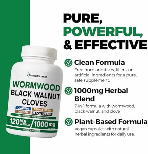 Extracto de Limpieza 7 en 1 de Inmortal Herbs con Ajenjo, Nogal Negro y Clavo, 120 Cápsulas Veganas, Sin OGM y Sin Gluten - imagen 3