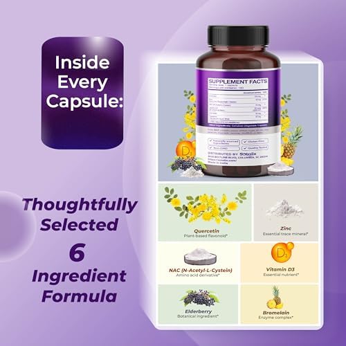 Suplemento Premium SOTALIX Quercetina 98% Alta Pureza con Bromelina, Zinc, Vitamina D3 2000 IU, Saúco - Soporte Inmunológico y Cardiovascular - 180 - imagen 4