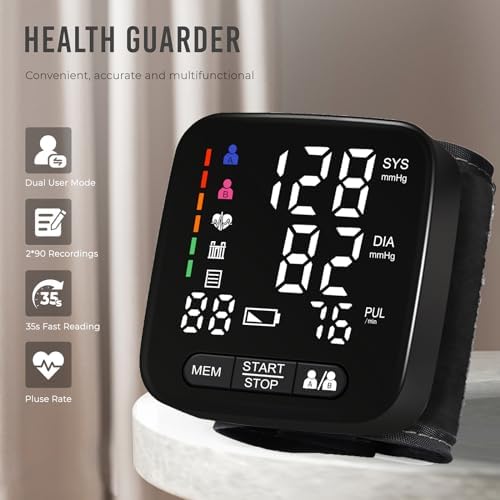 Monitor de Presión Arterial de Muñeca Tovendor, Automático con Estuche Portátil, 2 Pilas AAA y Memoria para 2 Usuarios, 90 Lecturas cada uno - imagen 3