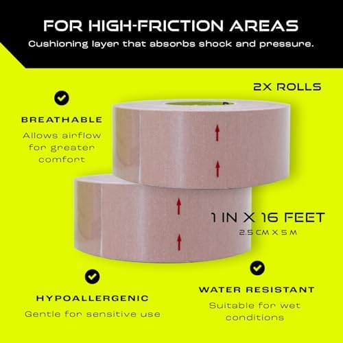 Cinta Moleskin Pebbos – 1 pulg x 16 pies – Cinta acolchada anti-fricción | Resistente al agua y hipoalergénica | Cinta atlética delgada para correr, - imagen 3