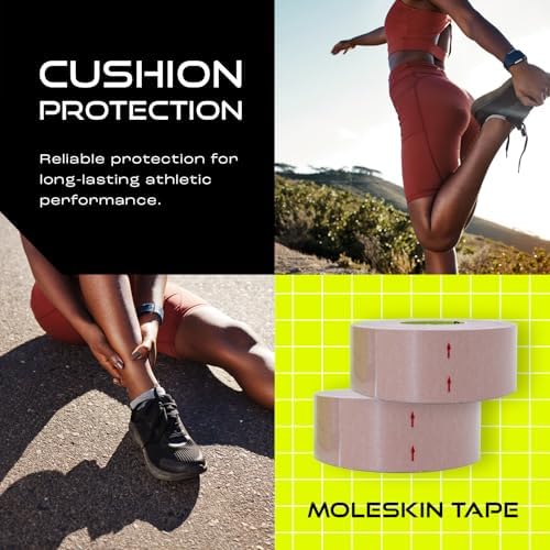Cinta Moleskin Pebbos – 1 pulg x 16 pies – Cinta acolchada anti-fricción | Resistente al agua y hipoalergénica | Cinta atlética delgada para correr, - imagen 4