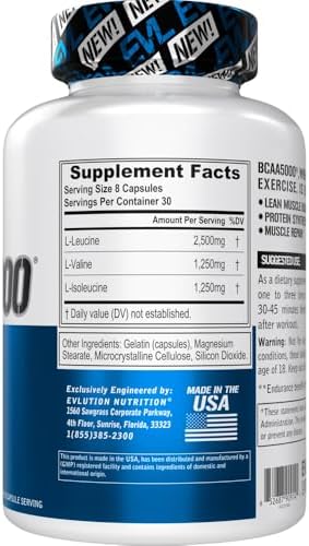 Suplemento de Aminoácidos BCAA para Hombres - EVL 2:1:1 5g Cápsulas BCAA para Recuperación Post Entrenamiento y Aumento de Masa Muscular - 30 - imagen 3