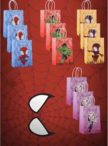 12 Bolsas de Regalo Temáticas de Spiderman - 12 Piezas de Papel Kraft con Asas, Perfectas para Dulces y Snacks en Fiestas y Cumpleaños - imagen 1