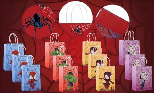 12 Bolsas de Regalo Temáticas de Spiderman - 12 Piezas de Papel Kraft con Asas, Perfectas para Dulces y Snacks en Fiestas y Cumpleaños - imagen 2