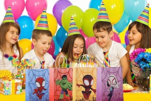 12 Bolsas de Regalo Temáticas de Spiderman - 12 Piezas de Papel Kraft con Asas, Perfectas para Dulces y Snacks en Fiestas y Cumpleaños - imagen 6
