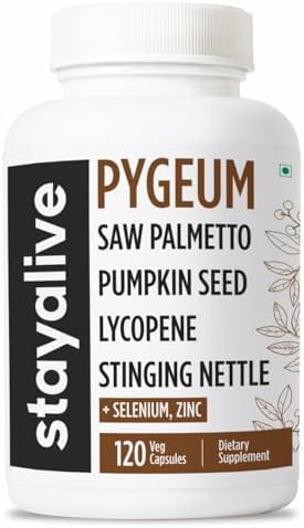 Suplemento STAY ALIVE Pygeum Africanum, Extracto 7 en 1 con Saw Palmetto, Semilla de Calabaza, Ortiga y Licopeno, 120 Cápsulas Veganas, Sin OGM y Sin - imagen 1
