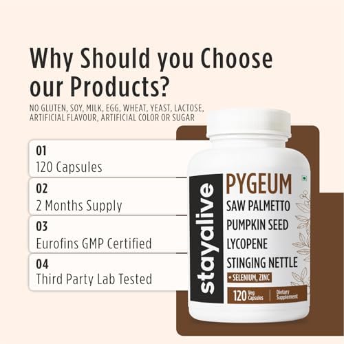 Suplemento STAY ALIVE Pygeum Africanum, Extracto 7 en 1 con Saw Palmetto, Semilla de Calabaza, Ortiga y Licopeno, 120 Cápsulas Veganas, Sin OGM y Sin - imagen 5