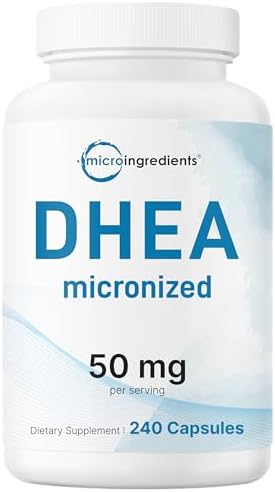 Micro Ingredients DHEA 50 mg por porción, 240 cápsulas | Suplemento de DHEA micronizado para hombres y mujeres | Sin OGM, sin gluten, sin soya - imagen 1