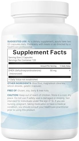 Micro Ingredients DHEA 50 mg por porción, 240 cápsulas | Suplemento de DHEA micronizado para hombres y mujeres | Sin OGM, sin gluten, sin soya - imagen 8