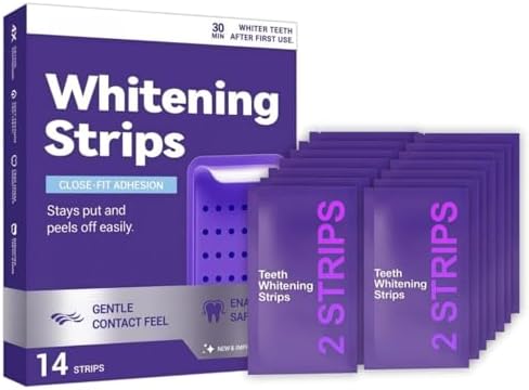 Tiras Blanqueadoras de Dientes Moradas, Suaves y Diarias para Reducir Manchas y Brillo Natural, Portátiles para Uso en Casa o Viaje, 14 Tiras - imagen 1