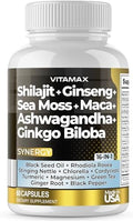 Suplemento Vitamax Pure Shilajit del Himalaya con Ashwagandha, Musgo Marino, Rhodiola Rosea y Ginkgo Biloba - Cápsulas de Ácido Fúlvico y Minerales - imagen 1