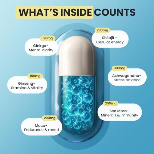 Suplemento Vitamax Pure Shilajit del Himalaya con Ashwagandha, Musgo Marino, Rhodiola Rosea y Ginkgo Biloba - Cápsulas de Ácido Fúlvico y Minerales - imagen 2