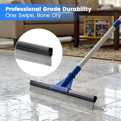 Squeegee de Piso para Concreto, 17.5 Escoba Pesada para Suelos, Limpiador Comercial con Mango Extensible, para Baño, Azulejos y Ventanas - imagen 2