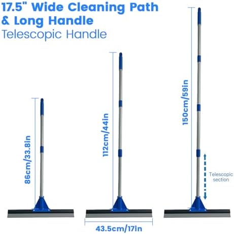 Squeegee de Piso para Concreto, 17.5 Escoba Pesada para Suelos, Limpiador Comercial con Mango Extensible, para Baño, Azulejos y Ventanas - imagen 3