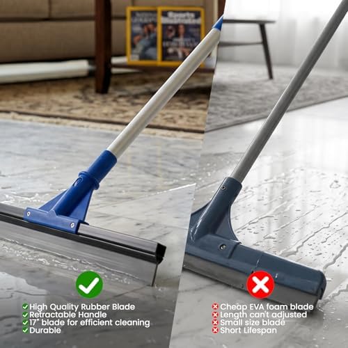 Squeegee de Piso para Concreto, 17.5 Escoba Pesada para Suelos, Limpiador Comercial con Mango Extensible, para Baño, Azulejos y Ventanas - imagen 4