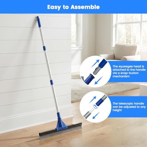 Squeegee de Piso para Concreto, 17.5 Escoba Pesada para Suelos, Limpiador Comercial con Mango Extensible, para Baño, Azulejos y Ventanas - imagen 5