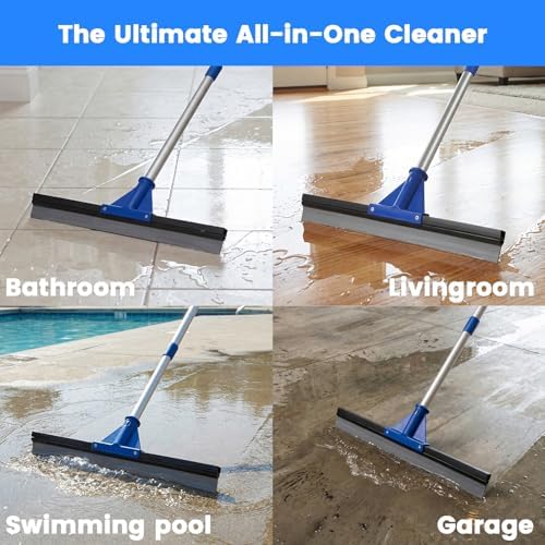 Squeegee de Piso para Concreto, 17.5 Escoba Pesada para Suelos, Limpiador Comercial con Mango Extensible, para Baño, Azulejos y Ventanas - imagen 6