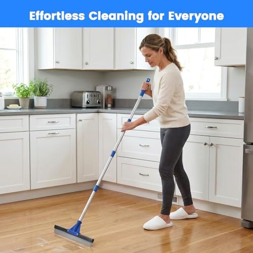 Squeegee de Piso para Concreto, 17.5 Escoba Pesada para Suelos, Limpiador Comercial con Mango Extensible, para Baño, Azulejos y Ventanas - imagen 8