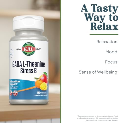 KAL GABA L-Theanine Caramelos para Estrés, Suplemento de Vitamina B Compleja, Relajación Saludable, Sabor Natural Mango Mandarina, Vegano, 100 - imagen 3