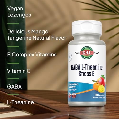 KAL GABA L-Theanine Caramelos para Estrés, Suplemento de Vitamina B Compleja, Relajación Saludable, Sabor Natural Mango Mandarina, Vegano, 100 - imagen 4