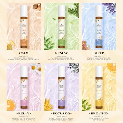 Set de Aceites Esenciales Roll-On, Regalos para Papá y Esposo (Calma, Relajación, Respirar, Enfocar, Dormir, Renovar), Kit de Aromaterapia Natural - imagen 3