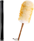 Duster de lana de cordero con mango de madera, correa de cuero, 18.9 pulgadas, plumero natural para limpiar ventiladores, persianas, pantallas y más - imagen 1