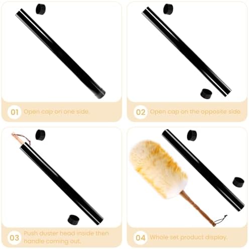 Duster de lana de cordero con mango de madera, correa de cuero, 18.9 pulgadas, plumero natural para limpiar ventiladores, persianas, pantallas y más - imagen 2