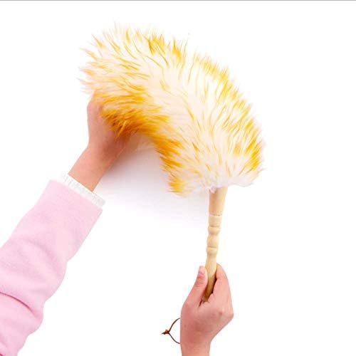 Duster de lana de cordero con mango de madera, correa de cuero, 18.9 pulgadas, plumero natural para limpiar ventiladores, persianas, pantallas y más - imagen 3