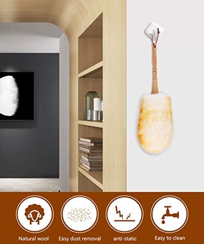 Duster de lana de cordero con mango de madera, correa de cuero, 18.9 pulgadas, plumero natural para limpiar ventiladores, persianas, pantallas y más - imagen 6