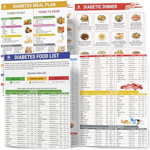 POCAZONE 2 Piezas de Lista de Alimentos para Diabetes y Planificador de Comidas Laminado, Guía de Dieta Saludable para Diabetes Tipo 1 y 2, Recetario - imagen 1