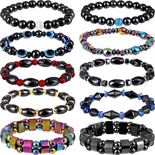 Hicarer 10 Piezas de Pulseras Magnéticas de Hematites para Hombre y Mujer, Pulsera de Piedras con 10 Estilos - imagen 1