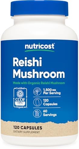 Cápsulas de Hongo Reishi Nutricost 1500mg, 60 Porciones - Certificadas CCOF, Orgánicas, Vegetarianas y Sin Gluten, 750mg por Cápsula, 120 Cápsulas - imagen 1