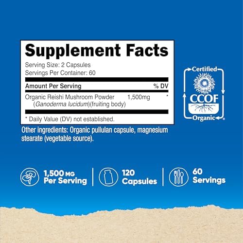 Cápsulas de Hongo Reishi Nutricost 1500mg, 60 Porciones - Certificadas CCOF, Orgánicas, Vegetarianas y Sin Gluten, 750mg por Cápsula, 120 Cápsulas - imagen 2