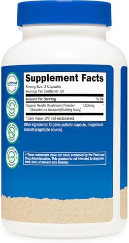 Cápsulas de Hongo Reishi Nutricost 1500mg, 60 Porciones - Certificadas CCOF, Orgánicas, Vegetarianas y Sin Gluten, 750mg por Cápsula, 120 Cápsulas - imagen 5