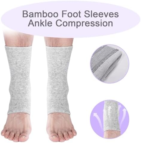2 Pares de Mangas para Pies de Bambú Compresivas, Calcetas de Tobillo de Bambú para Calor y Protección contra Inflamaciones y Esguinces (Gris, Talla - imagen 3