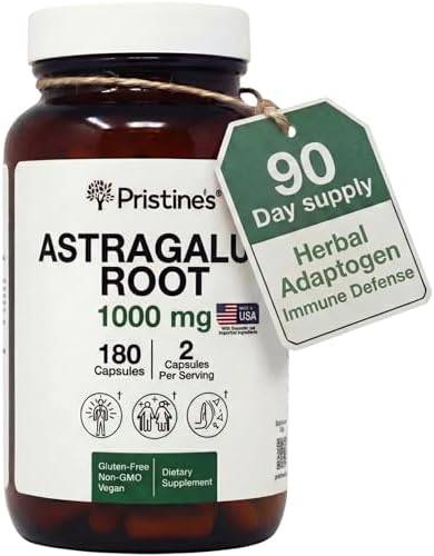 Suplemento de Raíz de Astrágalo PRISTINE - Cápsulas de 1000mg - Suministro para 90 Días - Apoyo Inmunológico - Adaptógeno Herbal - Salud Cardiaca y - imagen 1