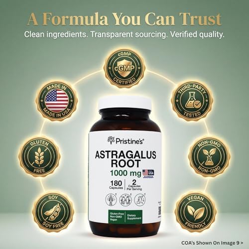 Suplemento de Raíz de Astrágalo PRISTINE - Cápsulas de 1000mg - Suministro para 90 Días - Apoyo Inmunológico - Adaptógeno Herbal - Salud Cardiaca y - imagen 2