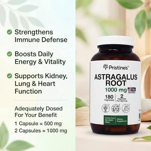 Suplemento de Raíz de Astrágalo PRISTINE - Cápsulas de 1000mg - Suministro para 90 Días - Apoyo Inmunológico - Adaptógeno Herbal - Salud Cardiaca y - imagen 3