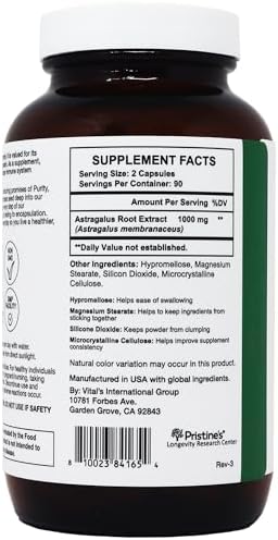 Suplemento de Raíz de Astrágalo PRISTINE - Cápsulas de 1000mg - Suministro para 90 Días - Apoyo Inmunológico - Adaptógeno Herbal - Salud Cardiaca y - imagen 8