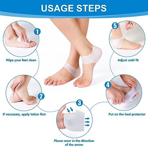 MADHOLLY 5 Pares de Protectores de Talón de Silicón - Almohadillas de Gel Transpirables para Talones Agrietados - Copas y Cubiertas para Reparación - imagen 6