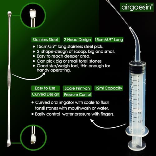 Herramienta Mejorada Airgoesin para Remover Piedras de Amígdalas con 2 Luces + Jeringa de Irrigación para Enjuague Oral y Aliento Fresco - imagen 6