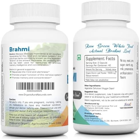 Cápsulas Orgánicas Aura Brahmi - 120 Contenidos. Fortalece Naturalmente la Inmunidad y la Memoria. Superalimento Verde Integral. Sin OGM - Sin Gluten. - imagen 2