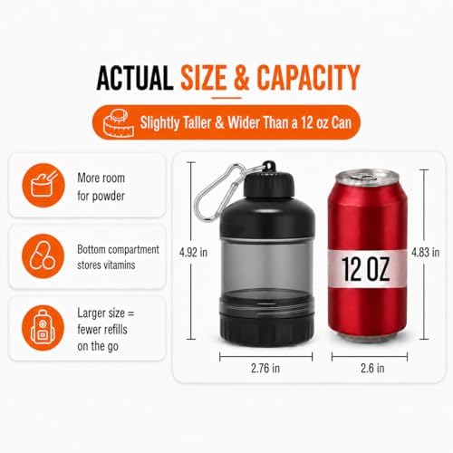 BooMetCheer 2 Piezas de Contenedor de Proteína para Llevar con Llavero, Gran Capacidad, Transparente, a Prueba de Fugas, Ideal para Ejercicio y Viajes - imagen 2