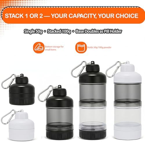 BooMetCheer 2 Piezas de Contenedor de Proteína para Llevar con Llavero, Gran Capacidad, Transparente, a Prueba de Fugas, Ideal para Ejercicio y Viajes - imagen 3